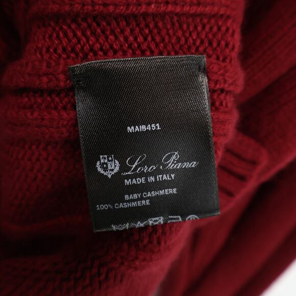 Loro Piana 100% Baby Cashmere Chunky Knit Bordeaux Red Cardigan Size 46 Flawed - Picture 11 of 12